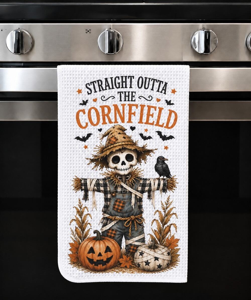 Halloween Scarecrow Kitchen Towel Straight Outta Cornfield Mummy Fall Decor
